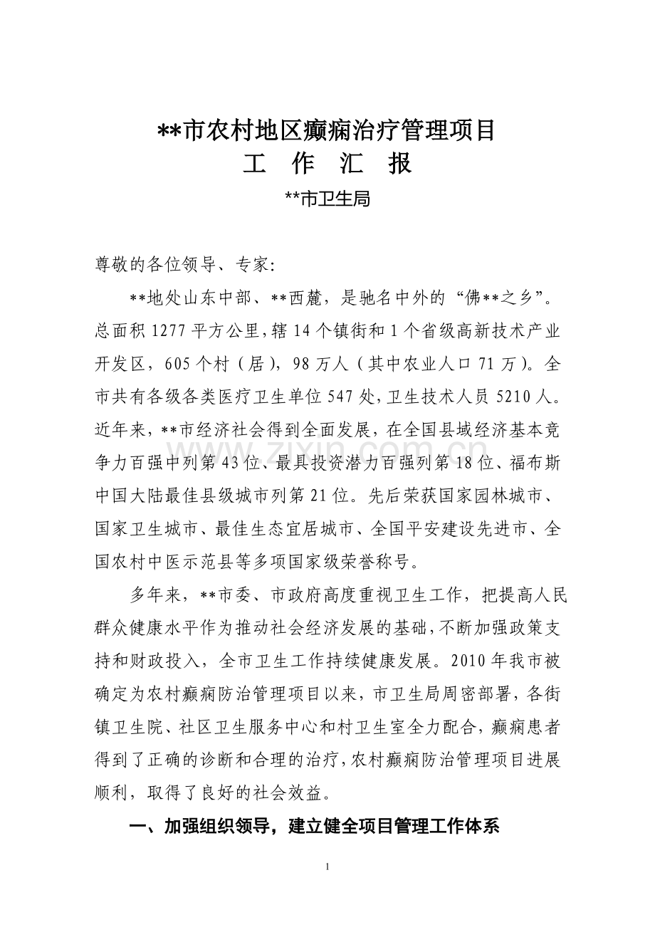 市农村地区癫痫治疗管理项目工作汇报.doc_第1页