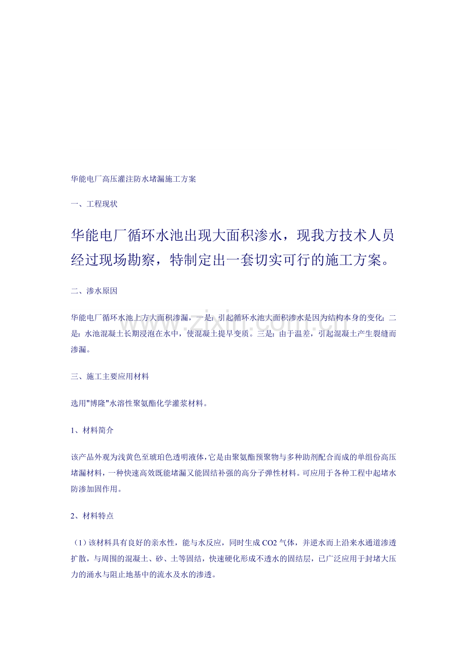 华能电厂高压灌注防水堵漏施工方案.doc_第1页