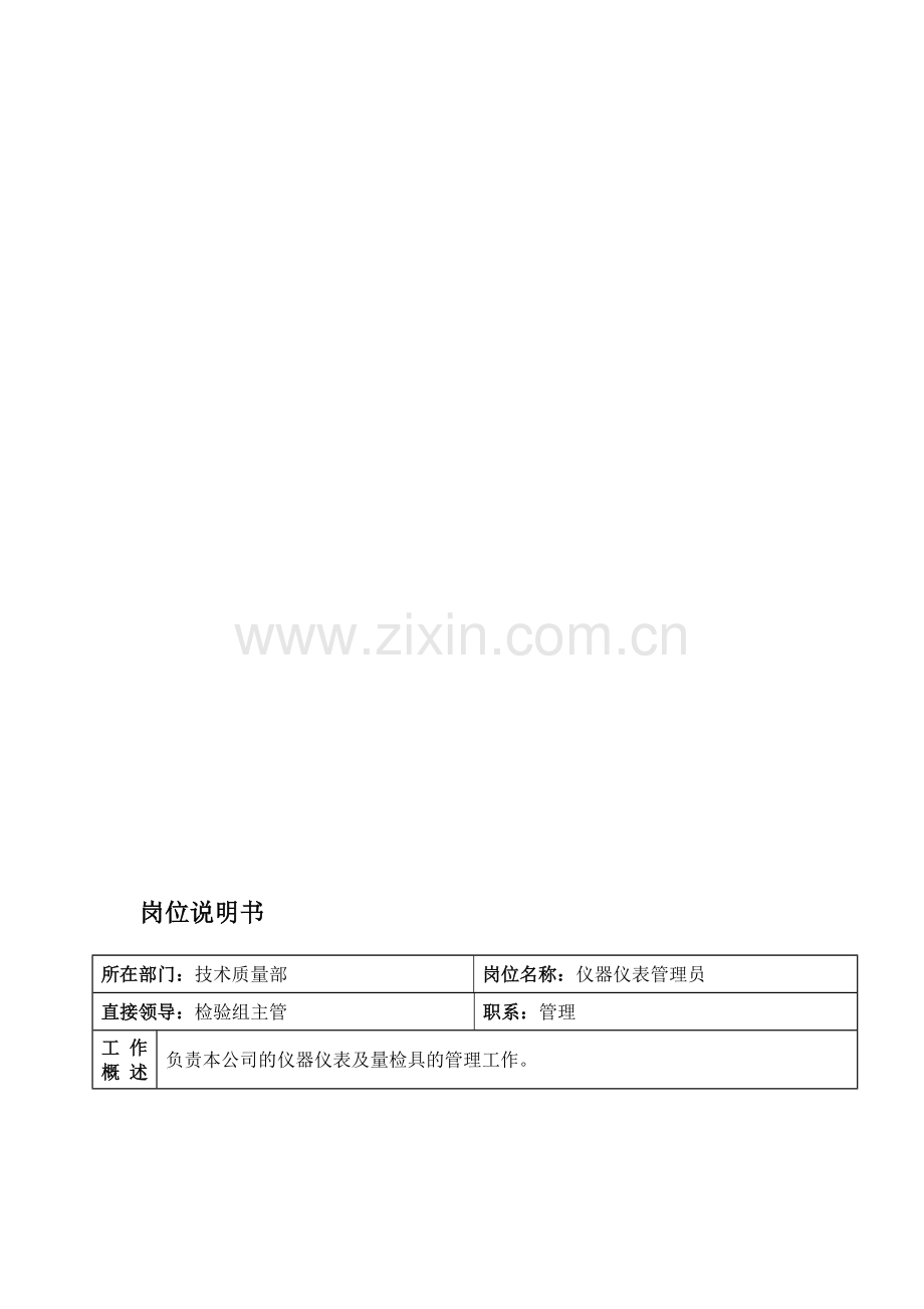 仪器仪表管理员岗位说明书.doc_第1页
