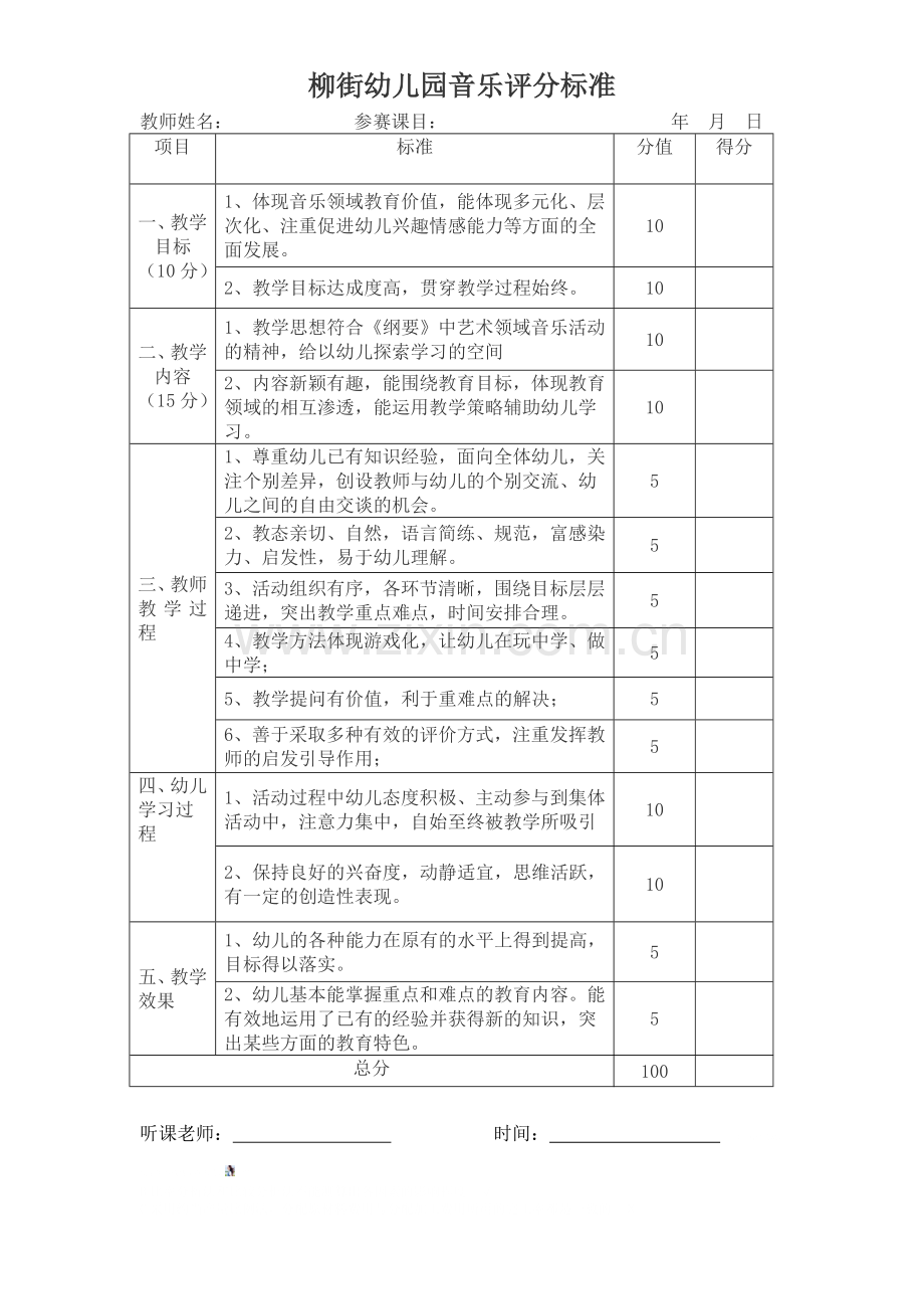 幼儿园音乐活动公开课评分标准1.doc_第1页