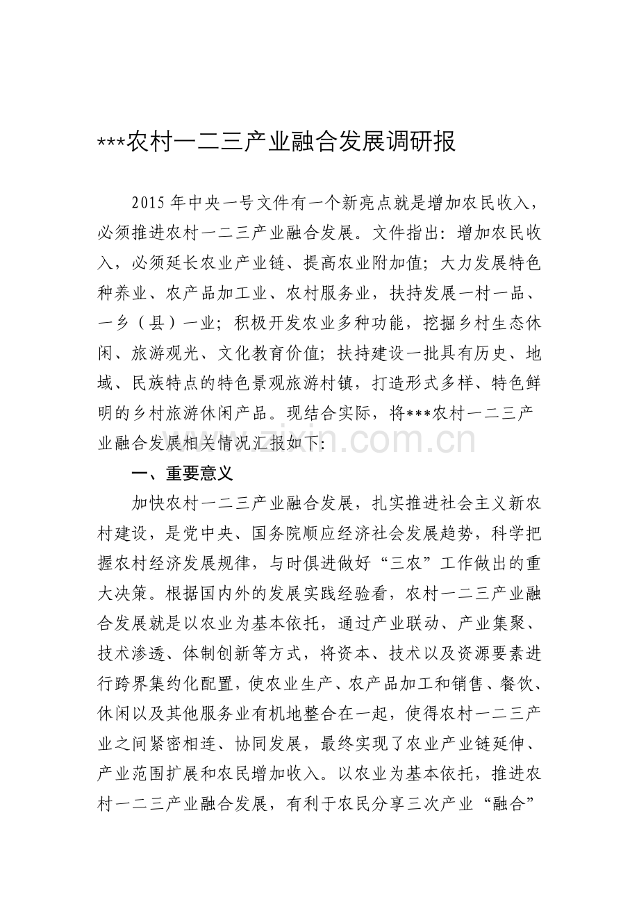 农村一二三产业融合发展调研报告.doc_第1页