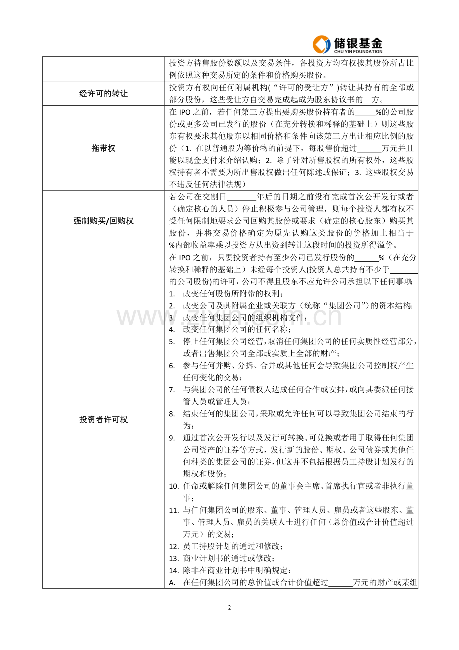 PE投资条款清单及投资框架协议.doc_第2页