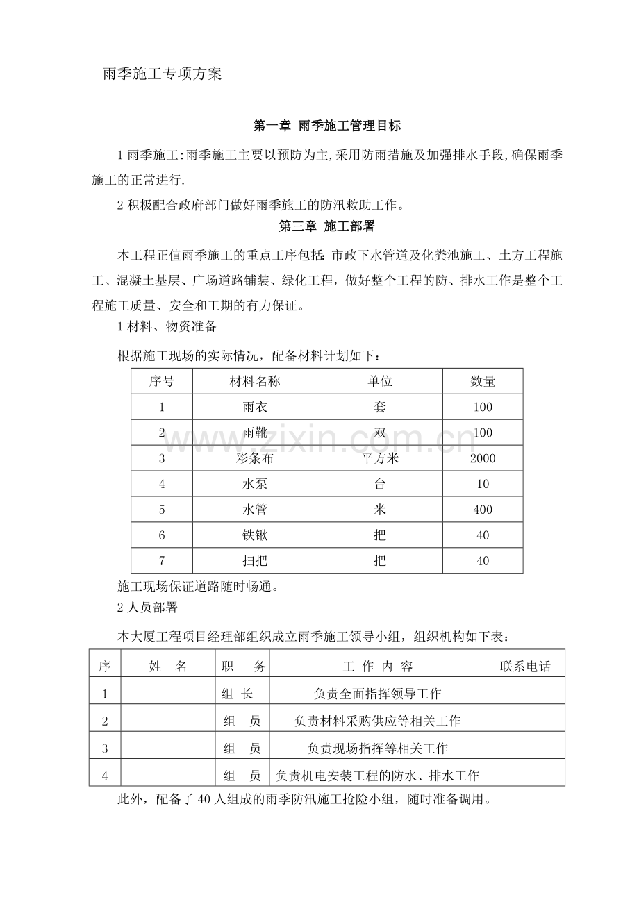绿化雨季施工方案-secret.doc_第1页