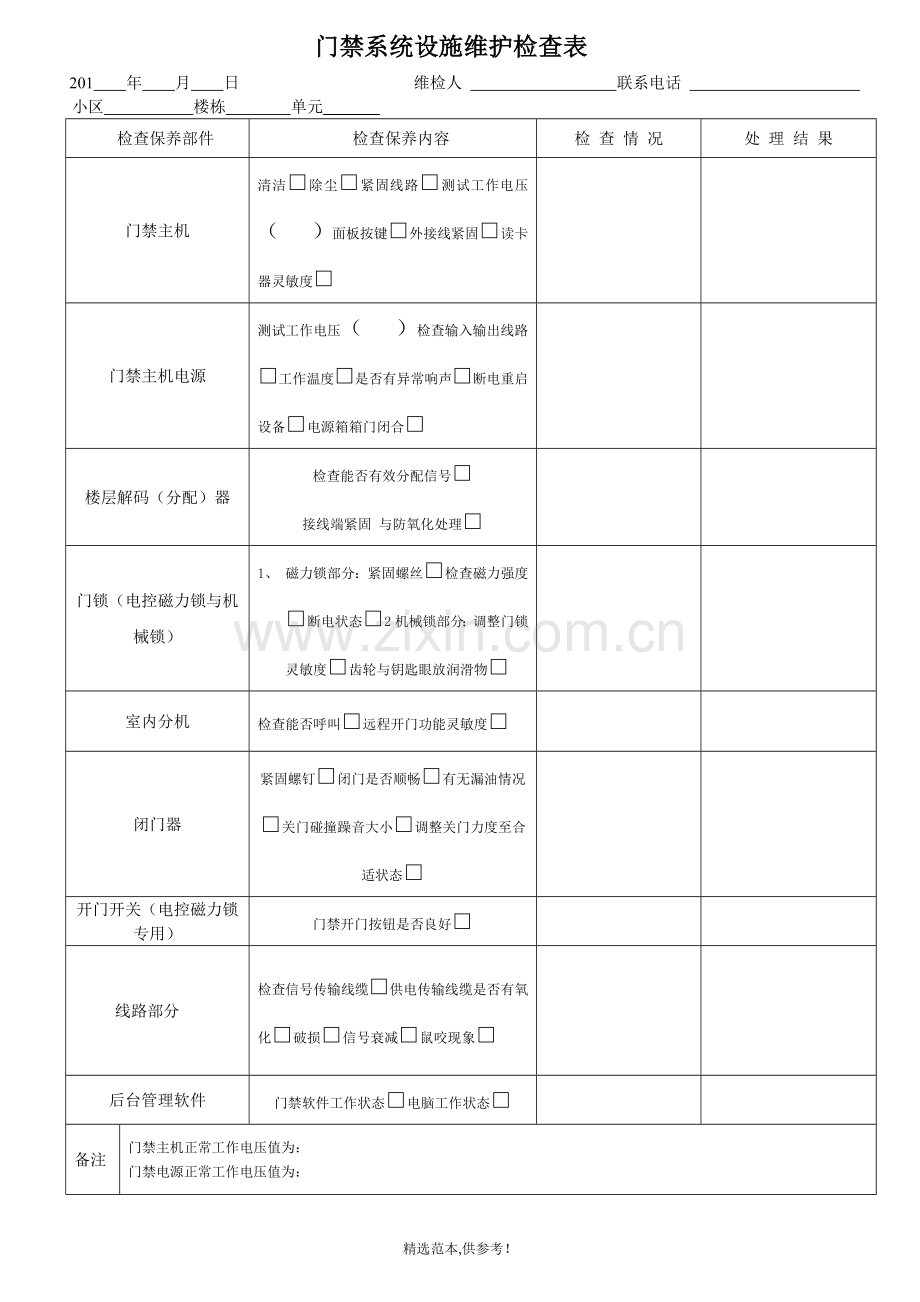 门禁系统设施维护检查表.doc_第1页