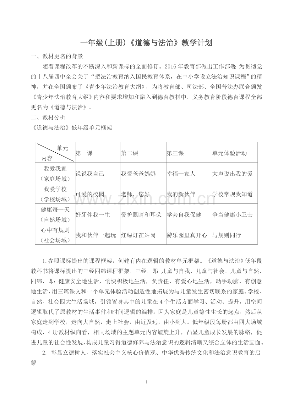 2017苏教版一年级上册道德与法制(全册)教案.doc_第1页
