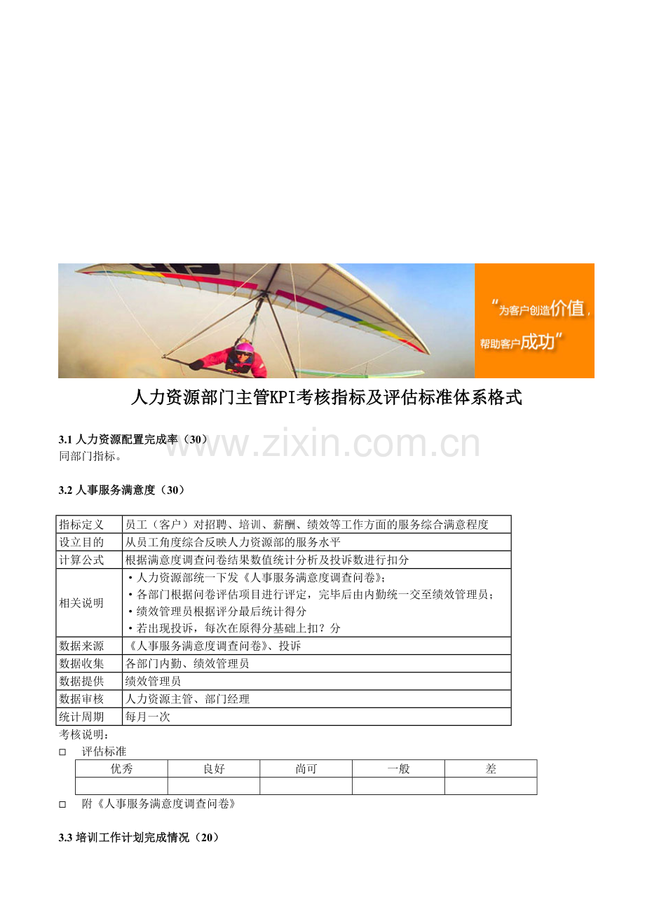人力资源部门主管KPI考核指标及评估标准体系格式..doc_第1页
