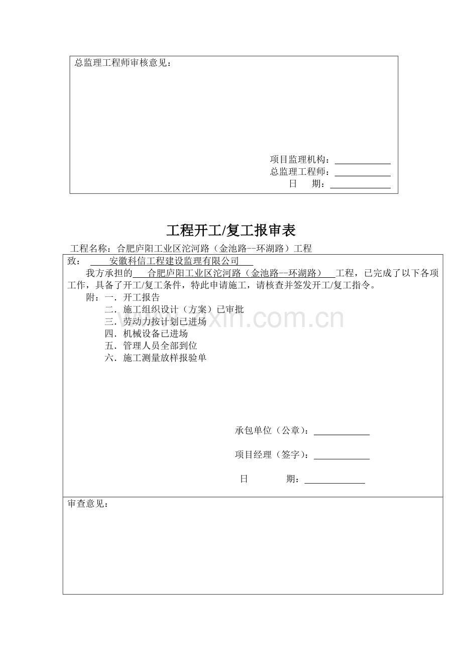 合肥庐阳工业区沱河路(金池路--环湖路)工程施工施工组织设计(方案)报审表.doc_第2页