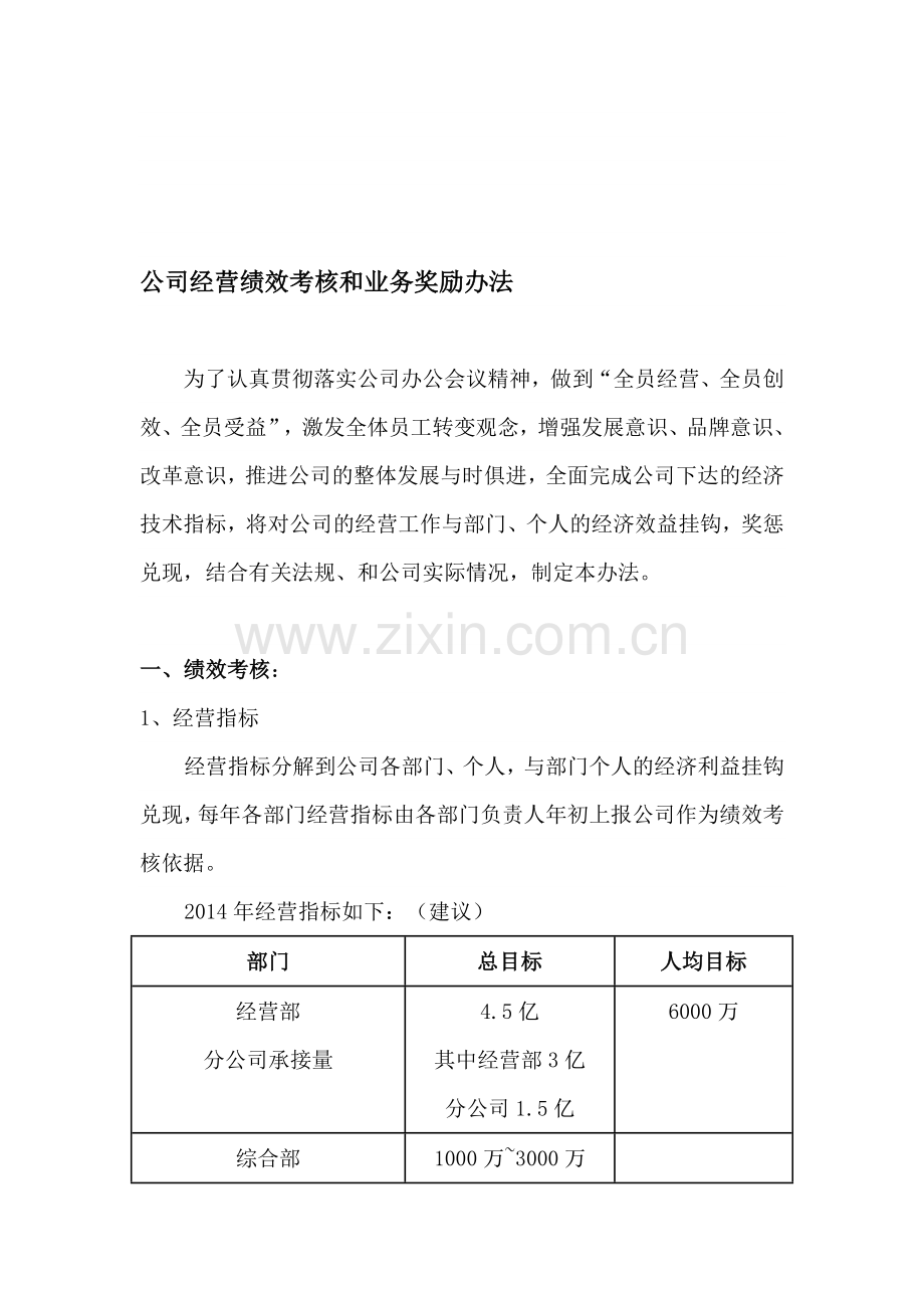公司经营绩效考核和业务奖励办法.doc_第1页