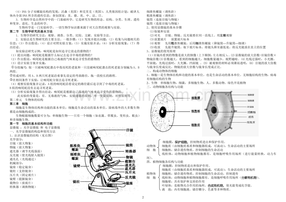 北师大版生物七年级上册复习提纲(详细版).doc_第2页