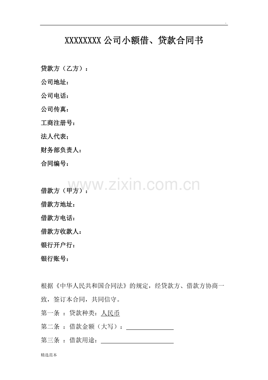 小额贷款(合同模板).docx_第1页