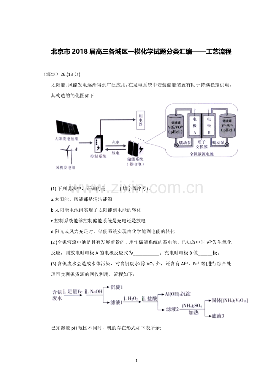 北京市2018届高三各城区一模化学试题分类汇编——工艺流程word版含答案.doc_第1页