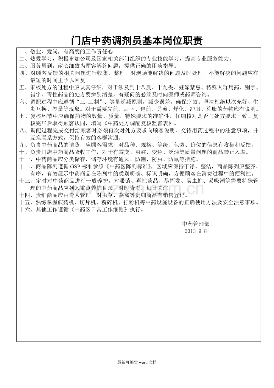 中药调剂员基本岗位职责.doc_第1页