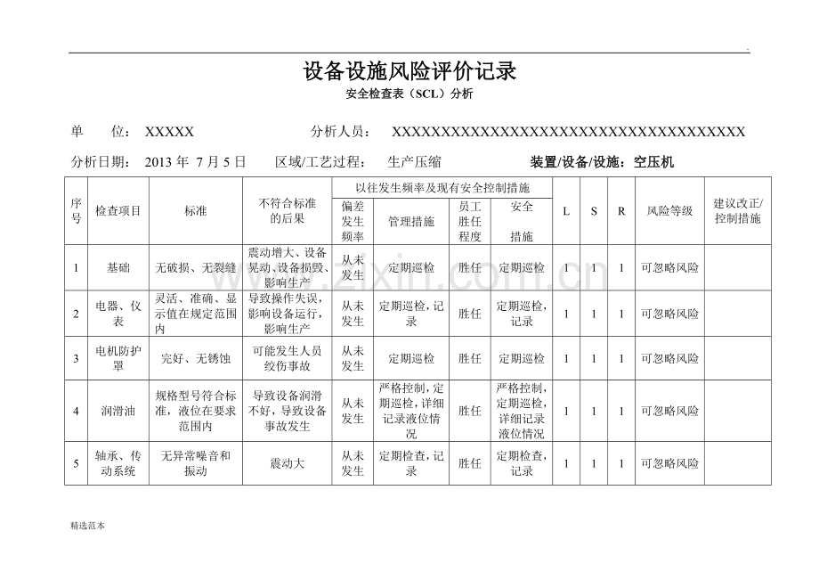 设备设施风险评价记录.doc_第1页
