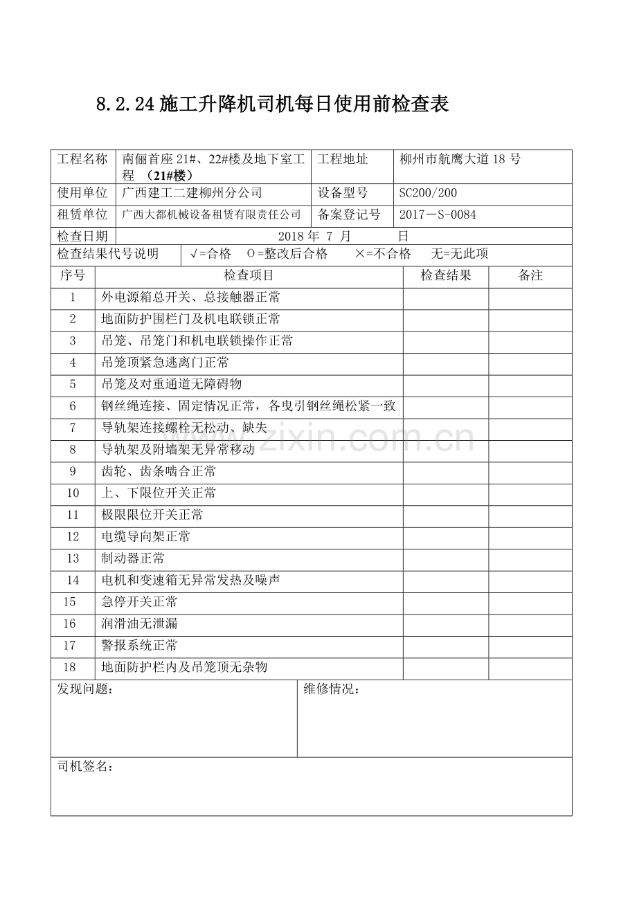 施工电梯检查表.doc_第1页
