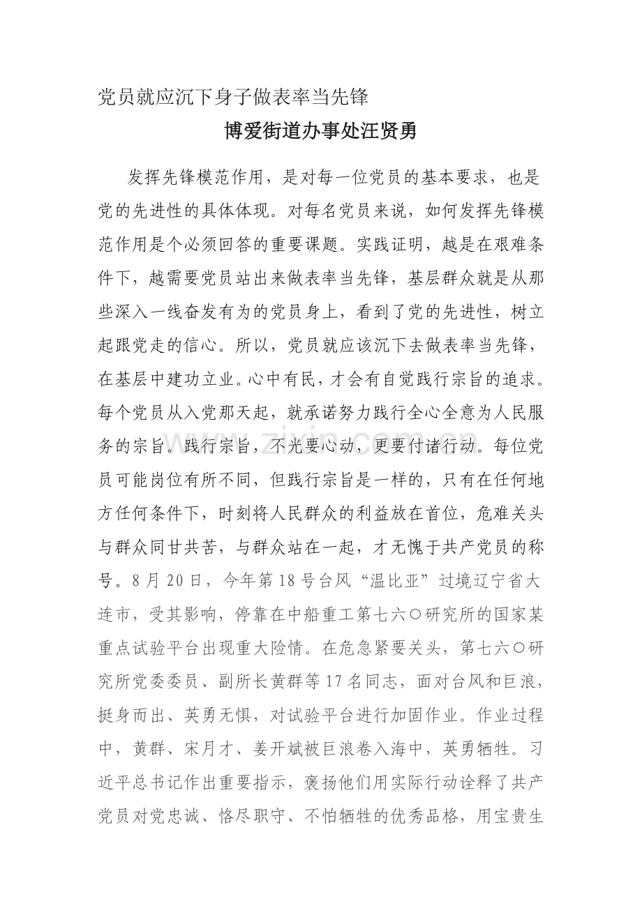勇当先锋、做好表率心得体会.doc_第1页