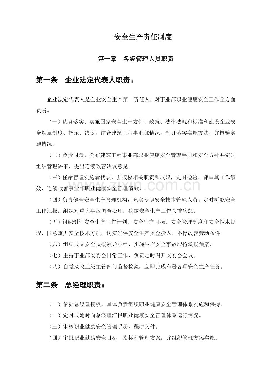 综合项目施工企业安全生产责任制专项规章新规制度操作作业规程.doc_第1页