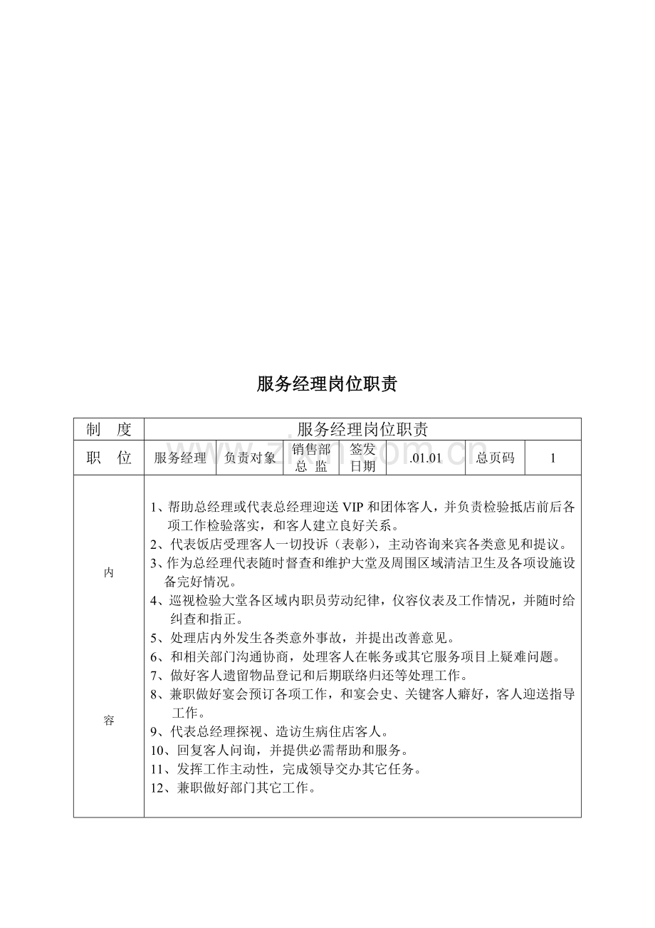 服务经理岗位职责样本.doc_第1页