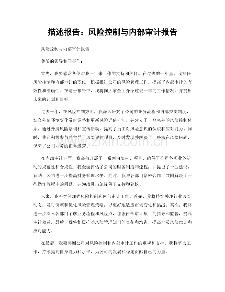 描述报告：风险控制与内部审计报告.docx_第1页