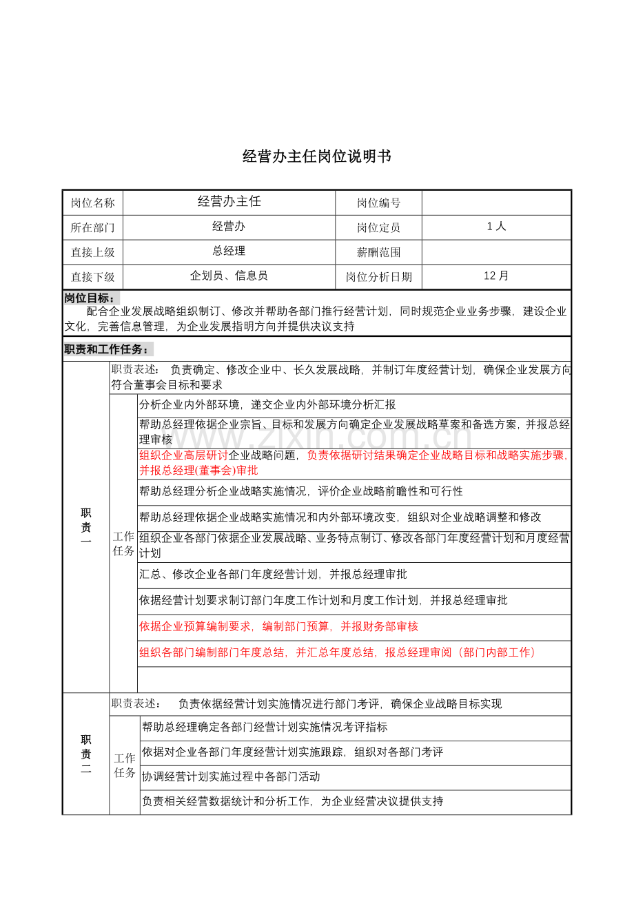 经营办主任岗位职责样本.doc_第1页