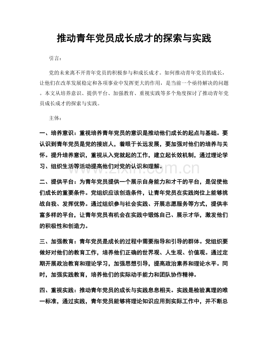 推动青年党员成长成才的探索与实践.docx_第1页