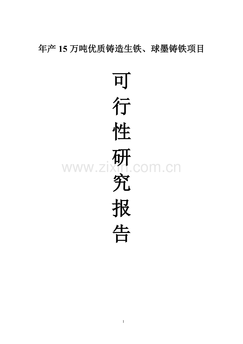 年产15万吨优质铸造生铁、球墨铸铁项目可行性研究报告.doc_第1页