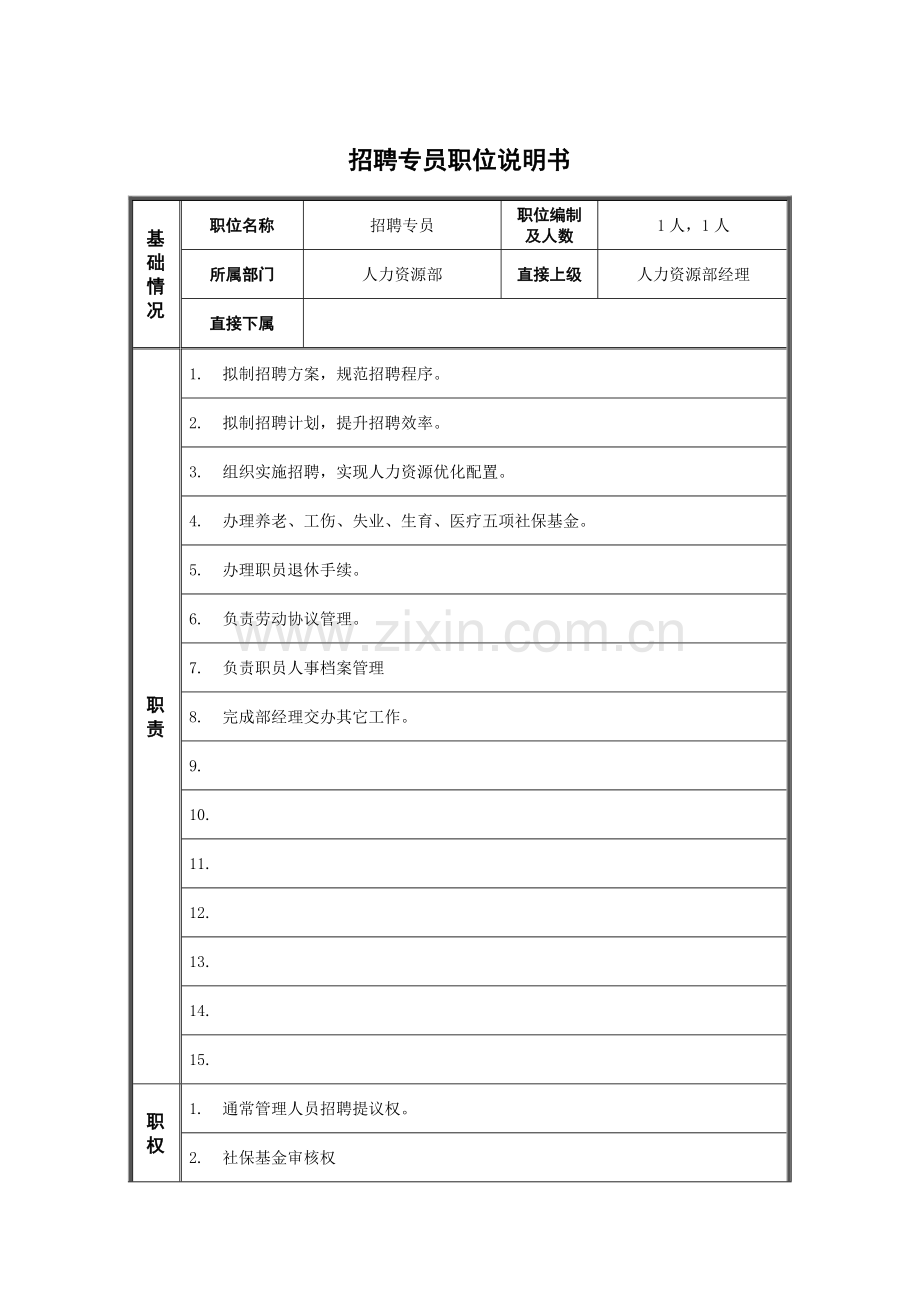 江动股份-招聘专员职位说明书样本.doc_第1页