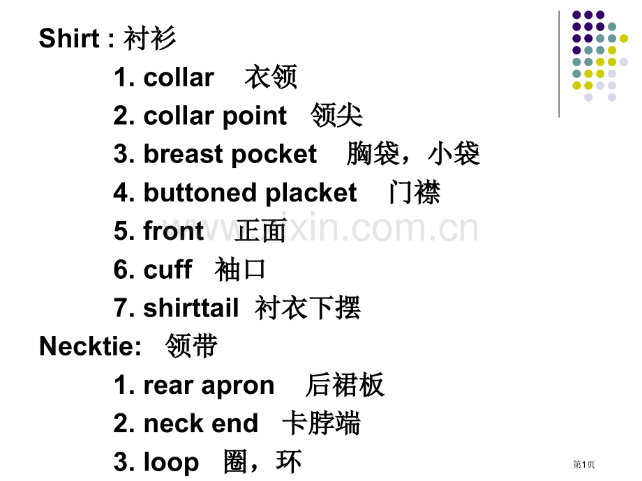 服装行业中常用的英语单词省公共课一等奖全国赛课获奖课件.pptx_第1页