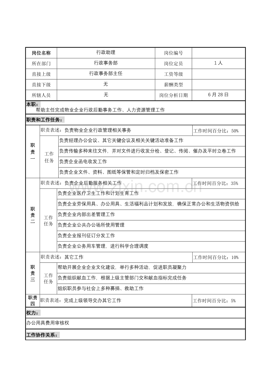 行政事务部行政助理岗位职责样本.doc_第1页