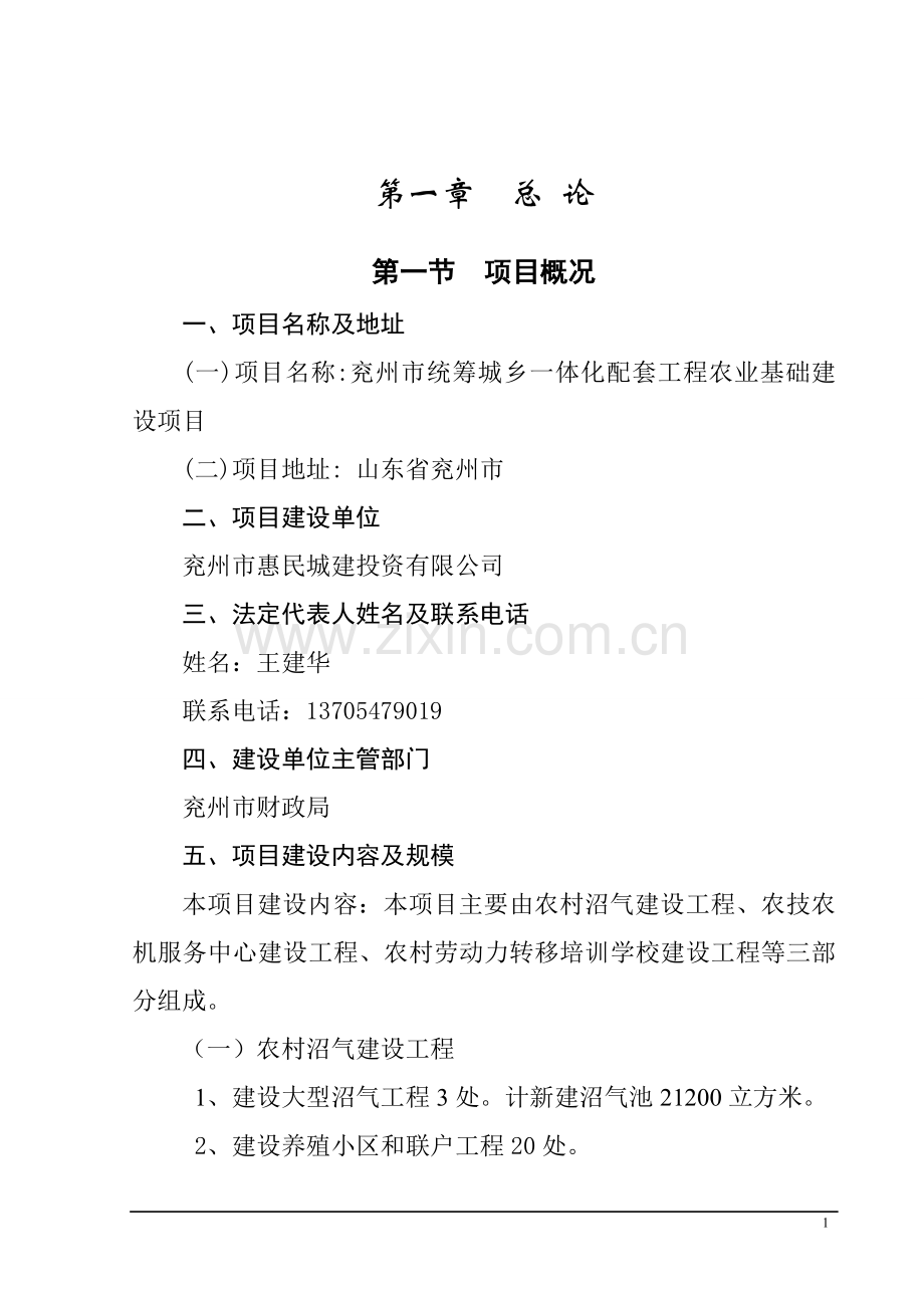 兖州市统筹城乡一体化配套项目可行性研究报告(DING).doc_第1页
