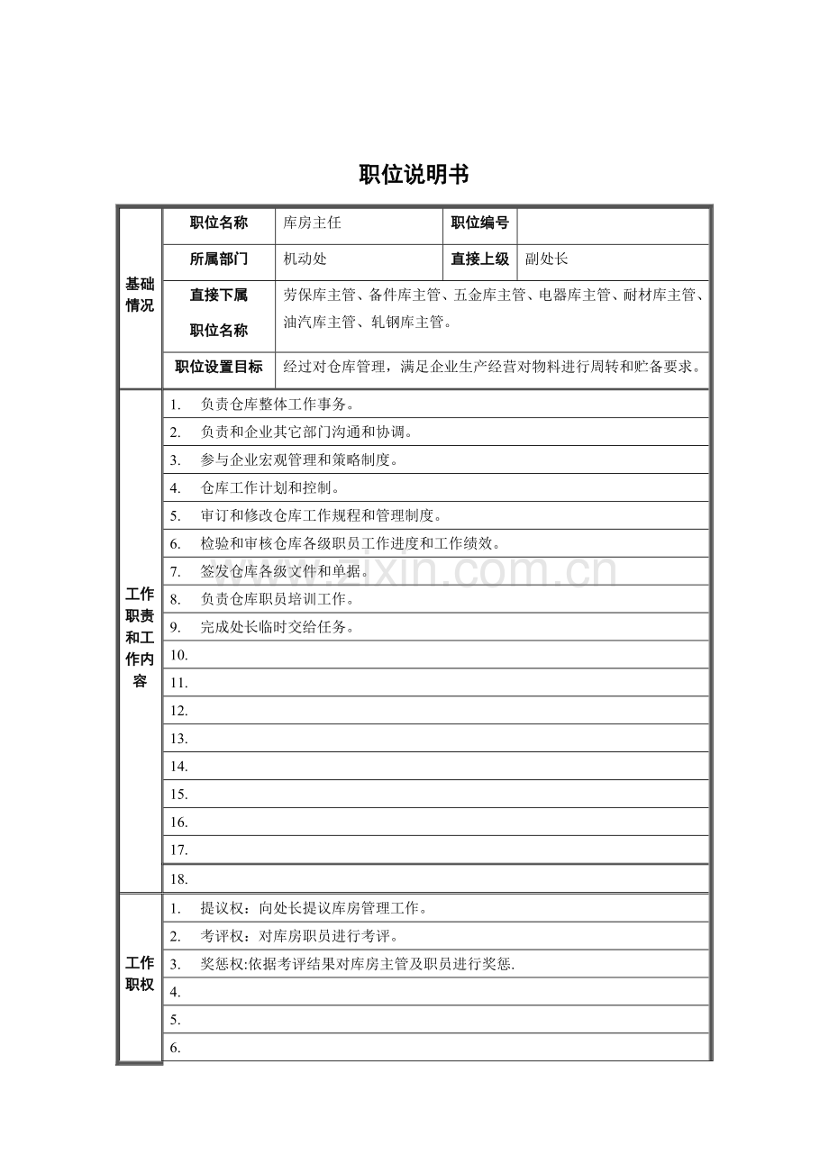 机动处库房主任岗位职责样本.doc_第1页