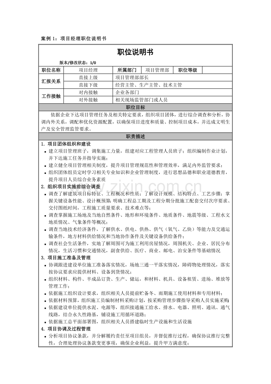 经典建筑综合标准施工企业职位新版说明书参考.docx_第1页