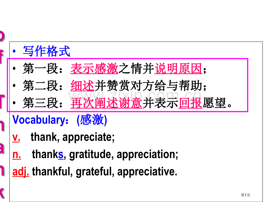 高中英语作文感谢信写作格式和范文省公共课一等奖全国赛课获奖课件.pptx_第1页