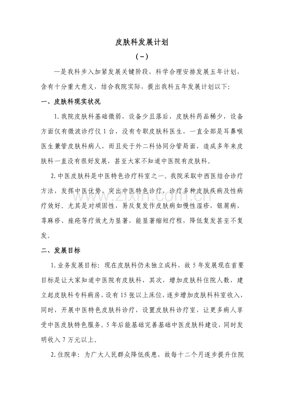 皮肤科发展规划方案.doc_第1页