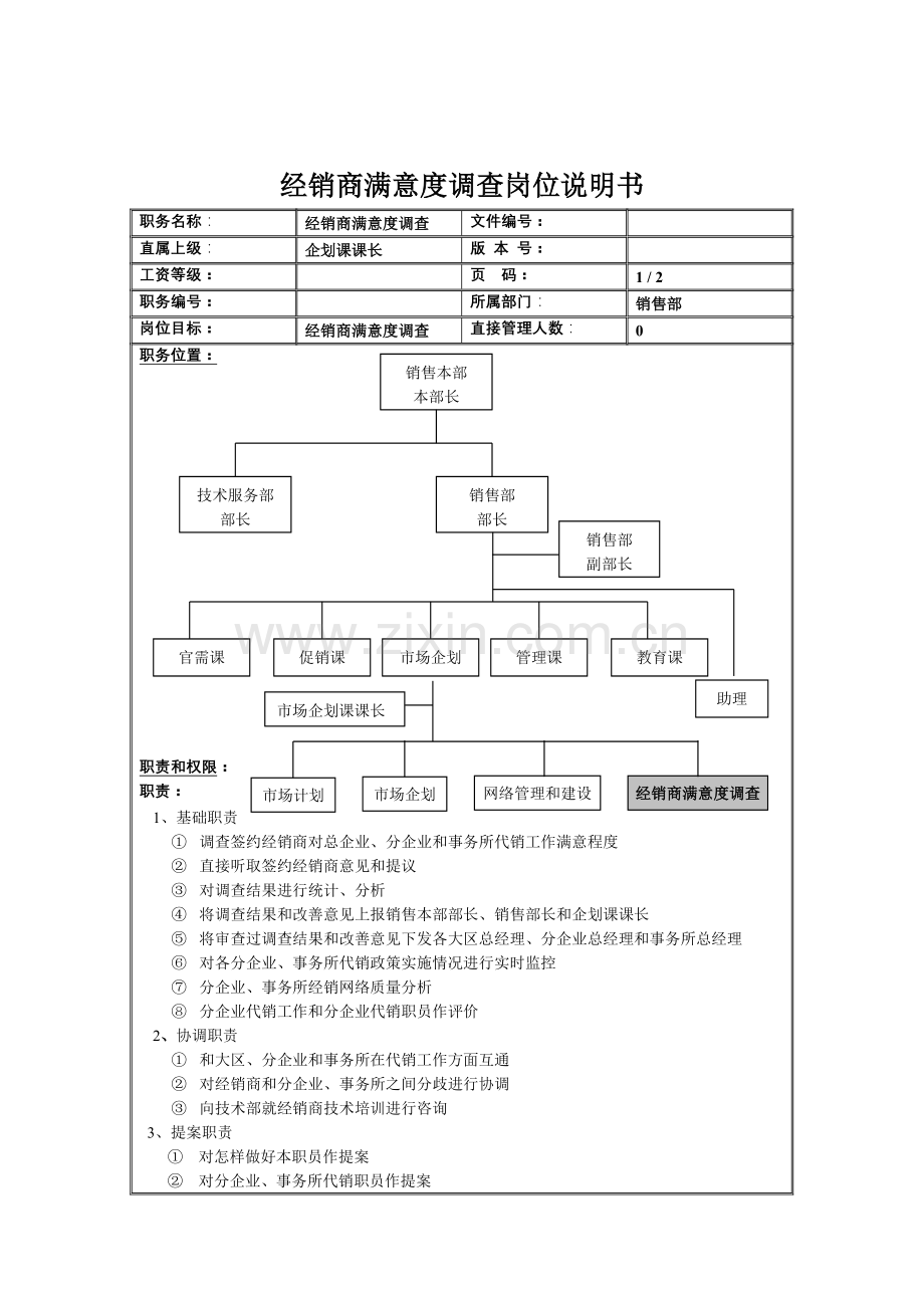 经销商满意度调查岗位职责样本.doc_第1页