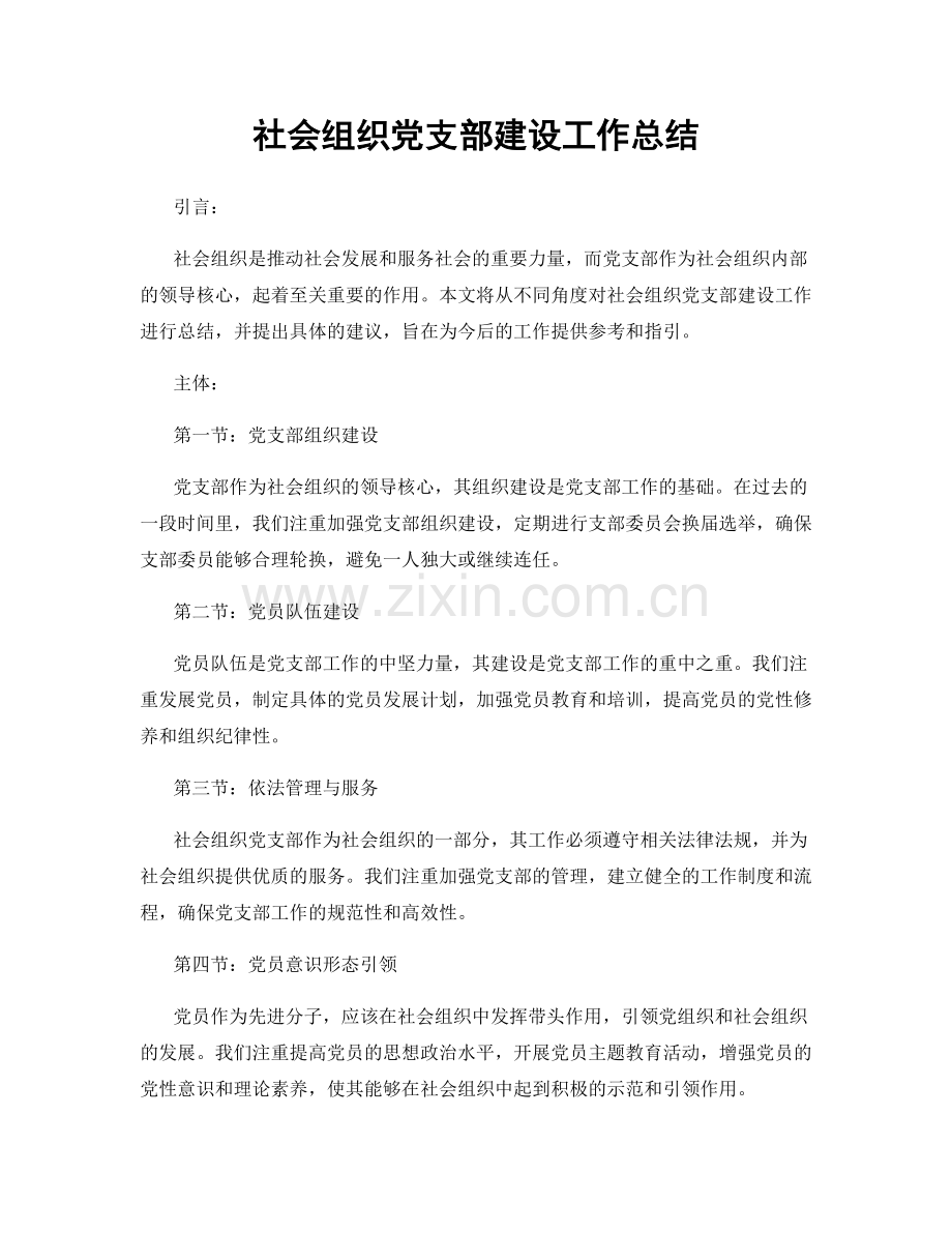 社会组织党支部建设工作总结.docx_第1页