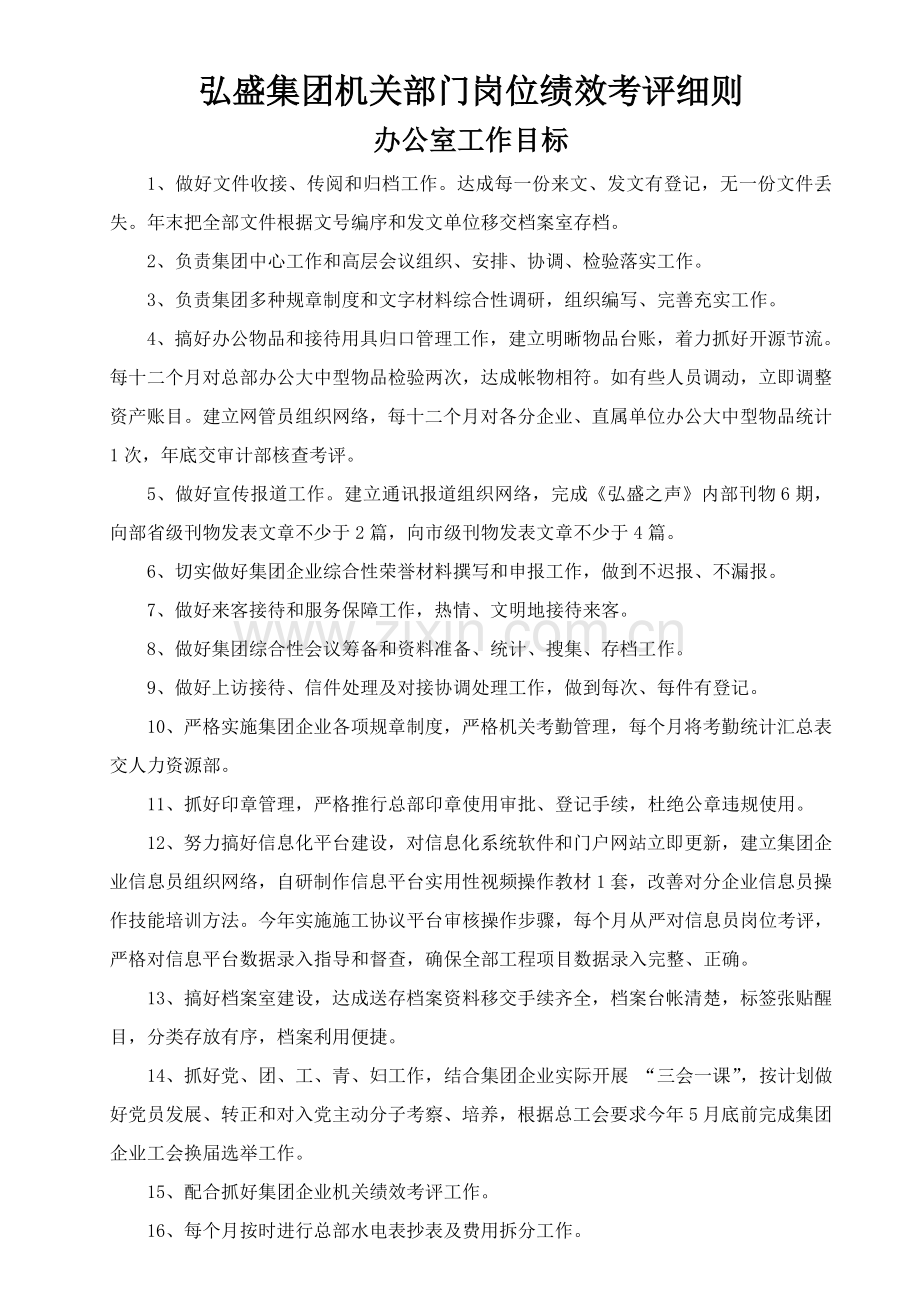 集团机关部门岗位绩效考核细则模板.doc_第1页
