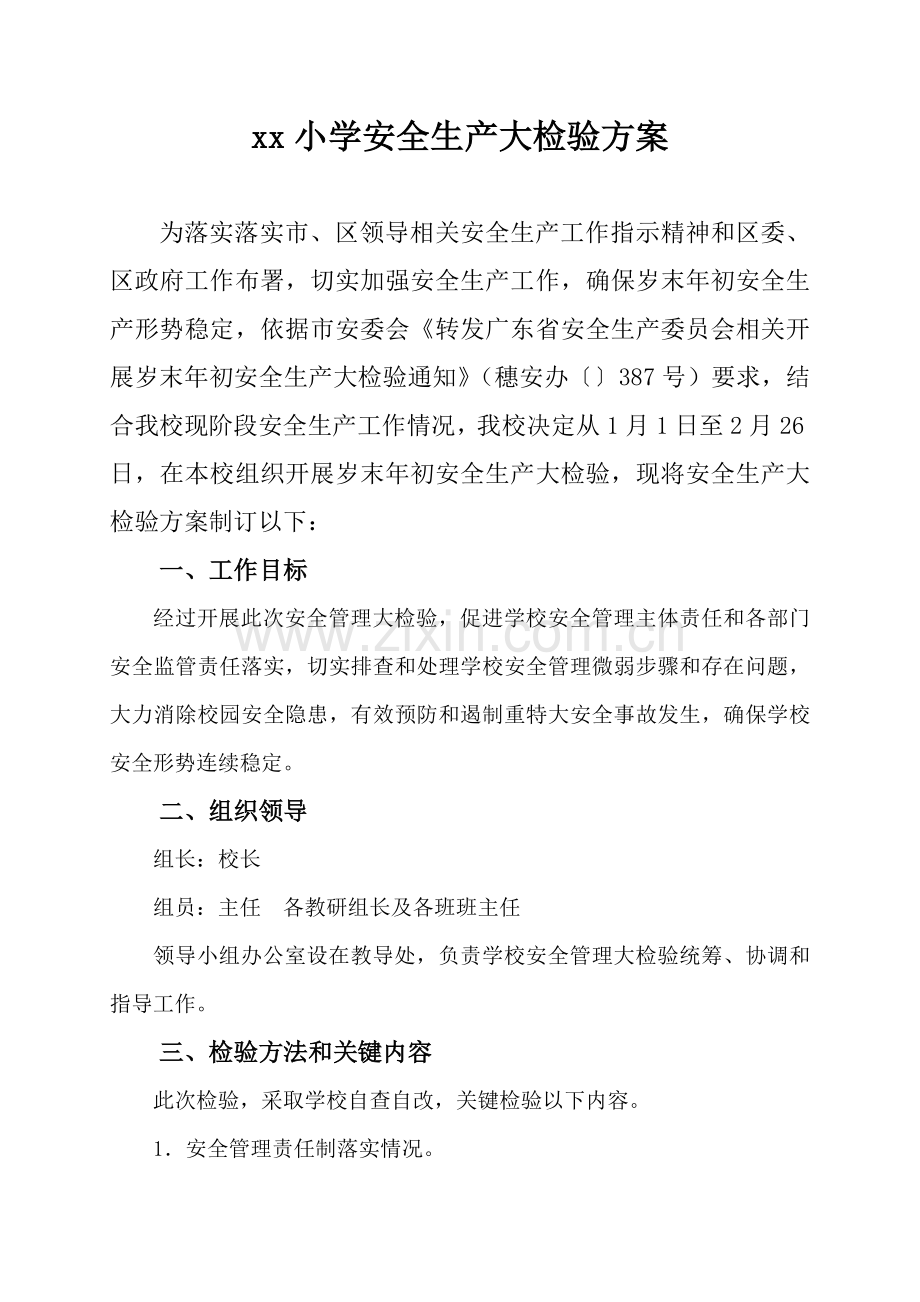xx小学安全生产大检查专项方案.doc_第1页