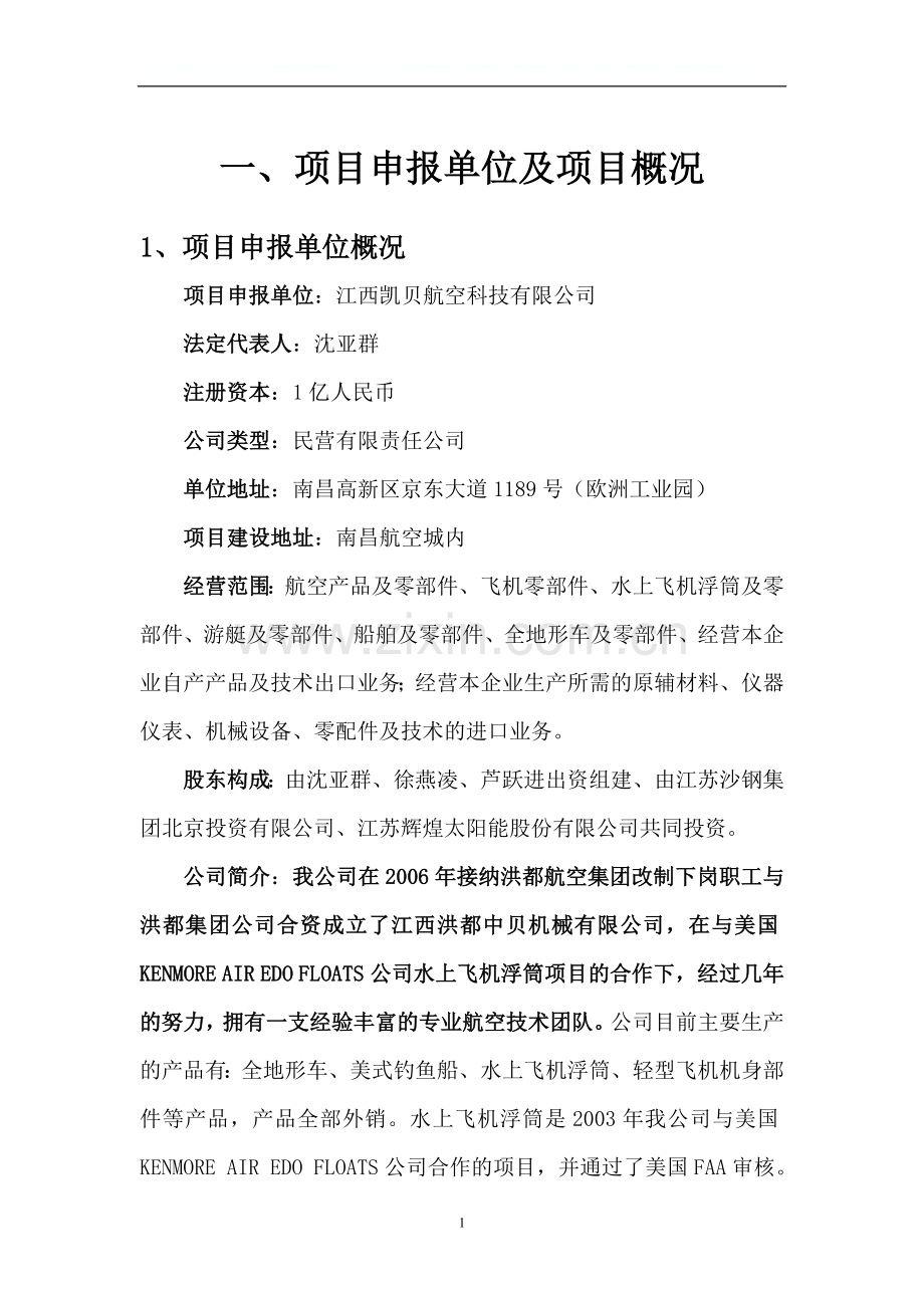某南昌通用航空产业园某项目申请立项可行性研究报告.doc_第1页