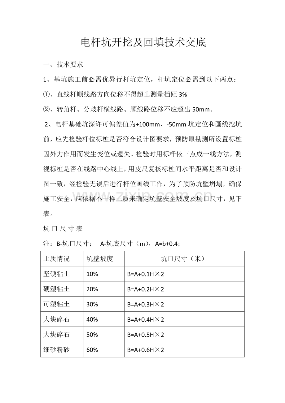 电杆坑开挖及回填核心技术交底.docx_第1页