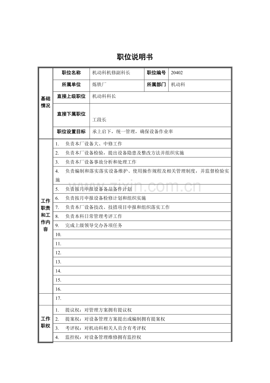 机动科机修副科长岗位职责样本.doc_第1页