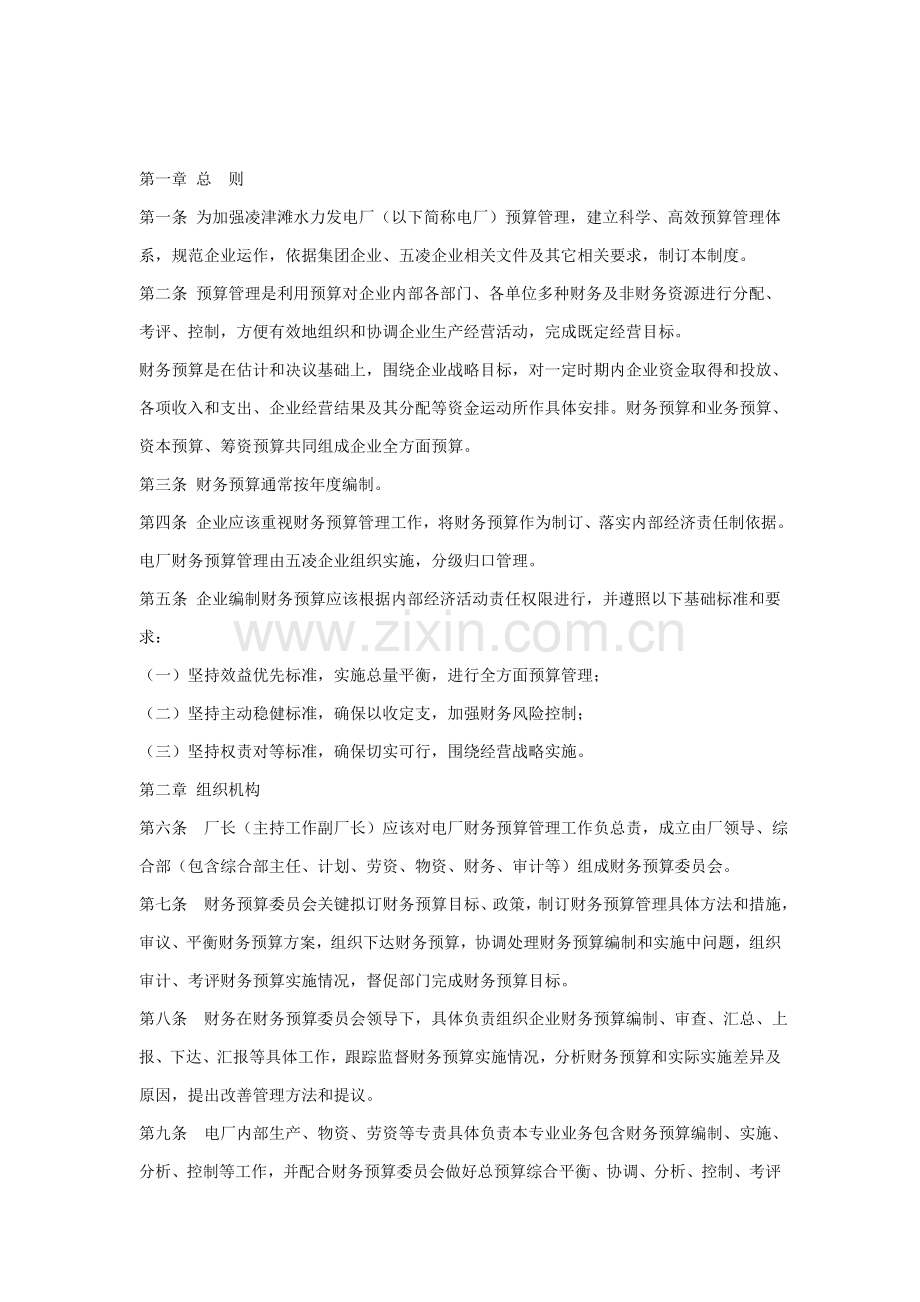 水电厂财务预算管理制度分析样本.doc_第1页
