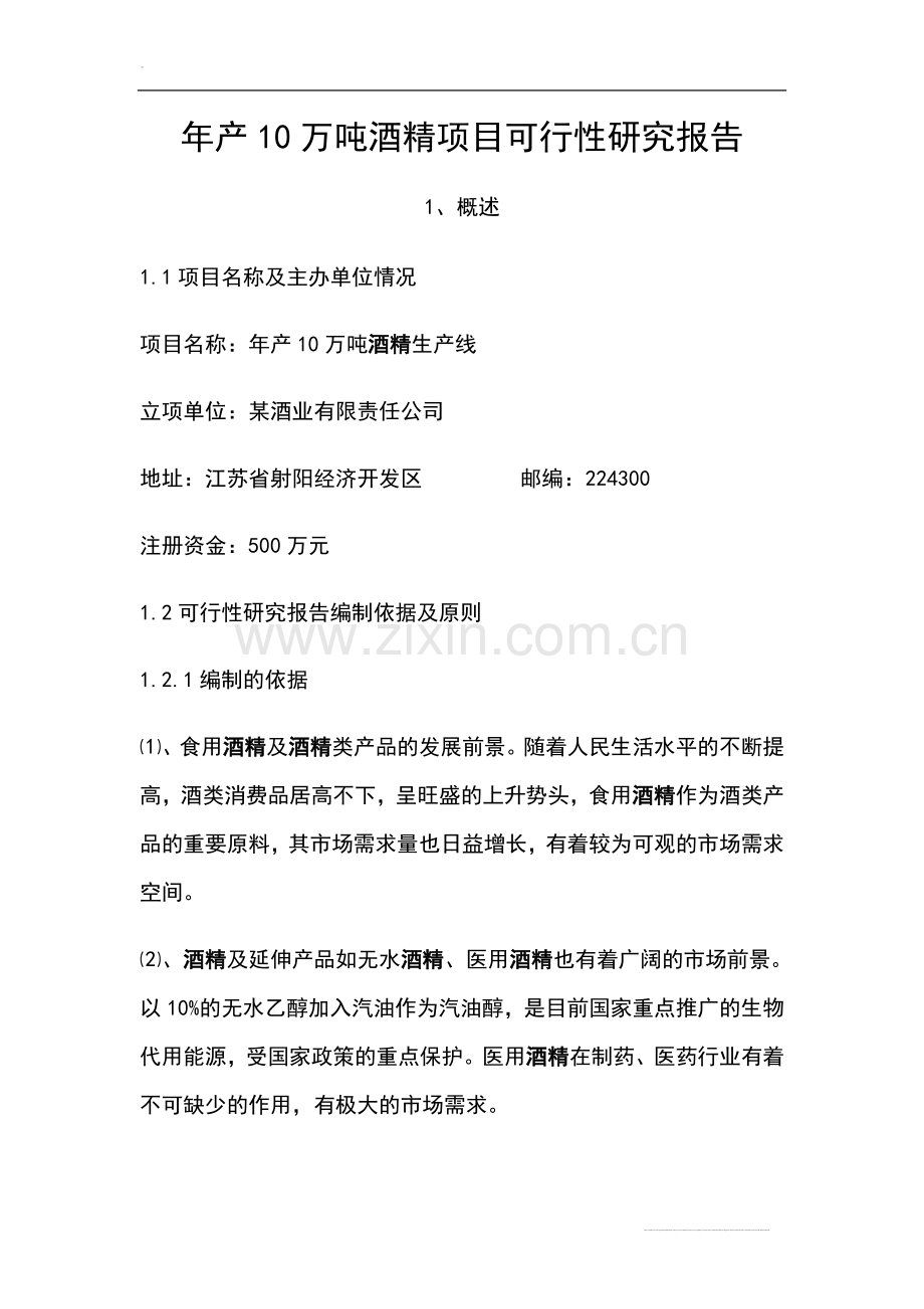 年产10万吨酒精项目建设可行性研究报告.doc_第1页