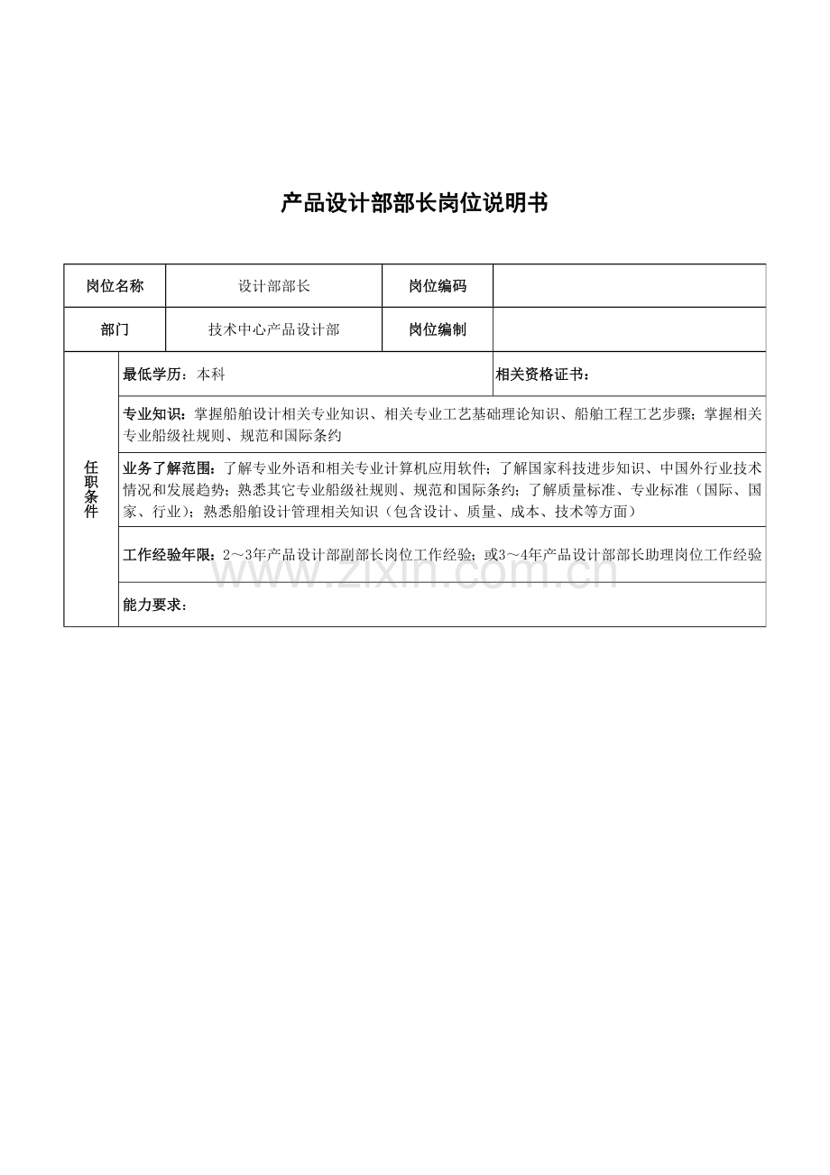 设计部部长岗位职责样本.doc_第1页