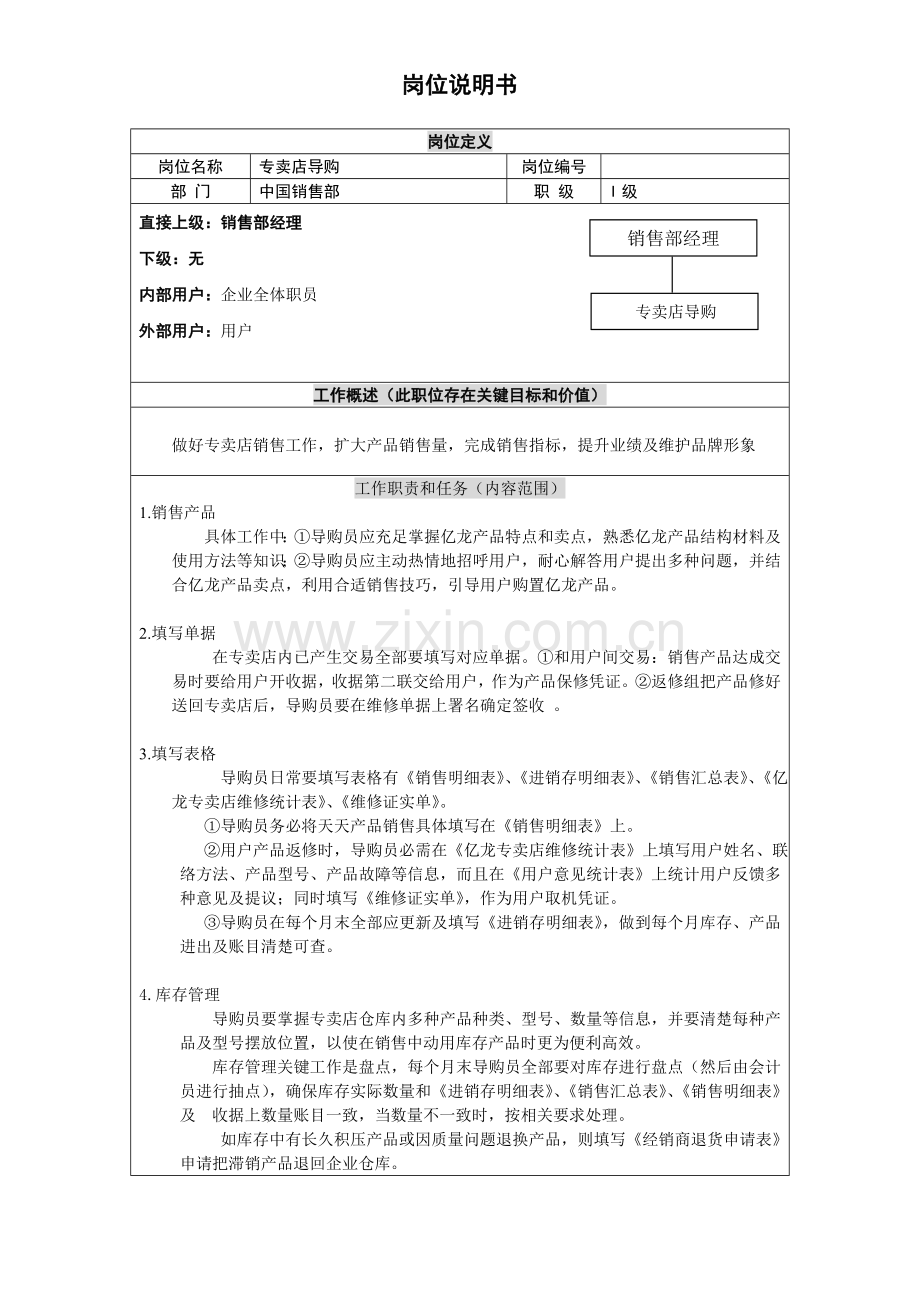 专卖店导购员岗位说明指导书.doc_第1页