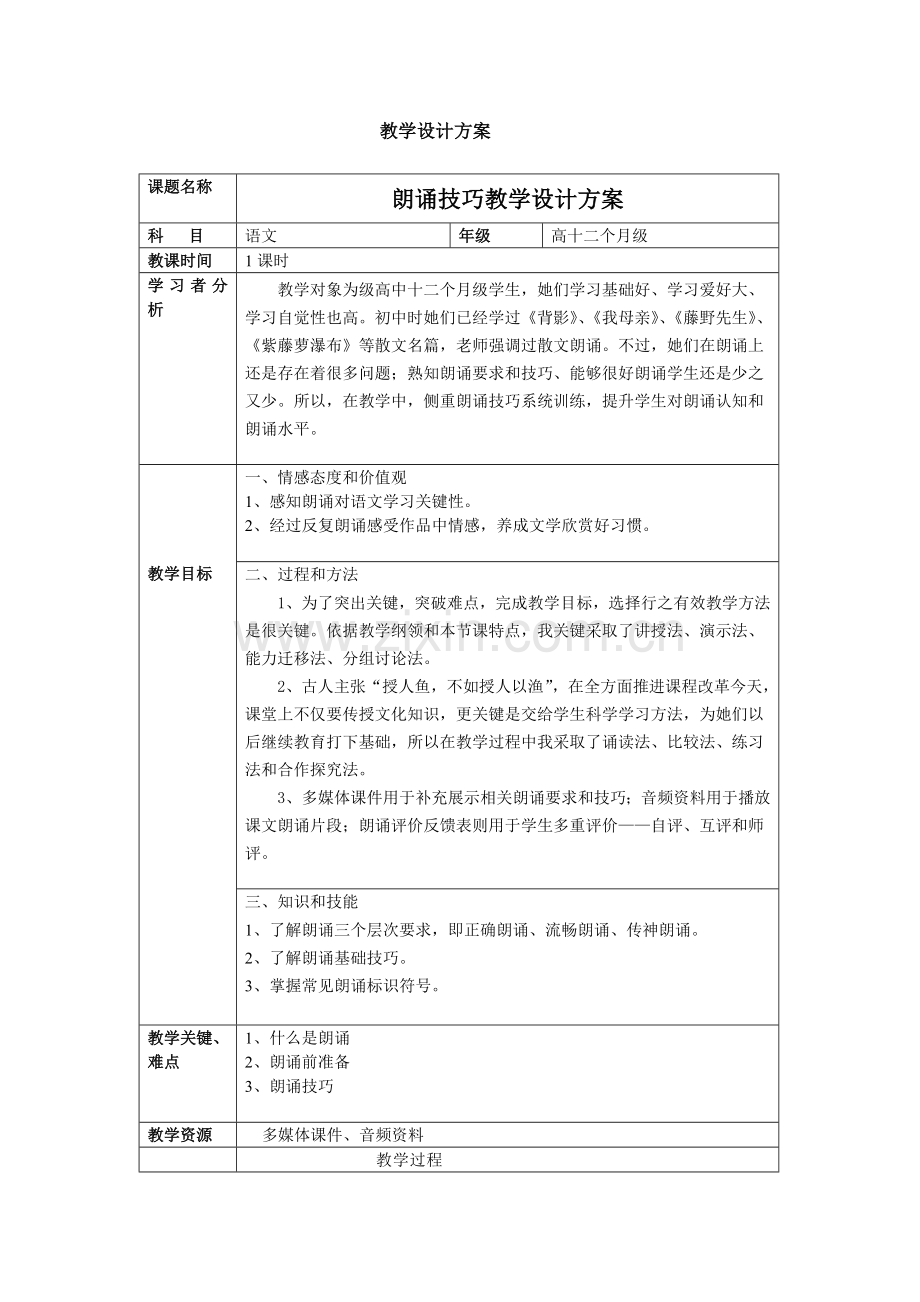 朗读技巧教学设计专项方案.doc_第1页