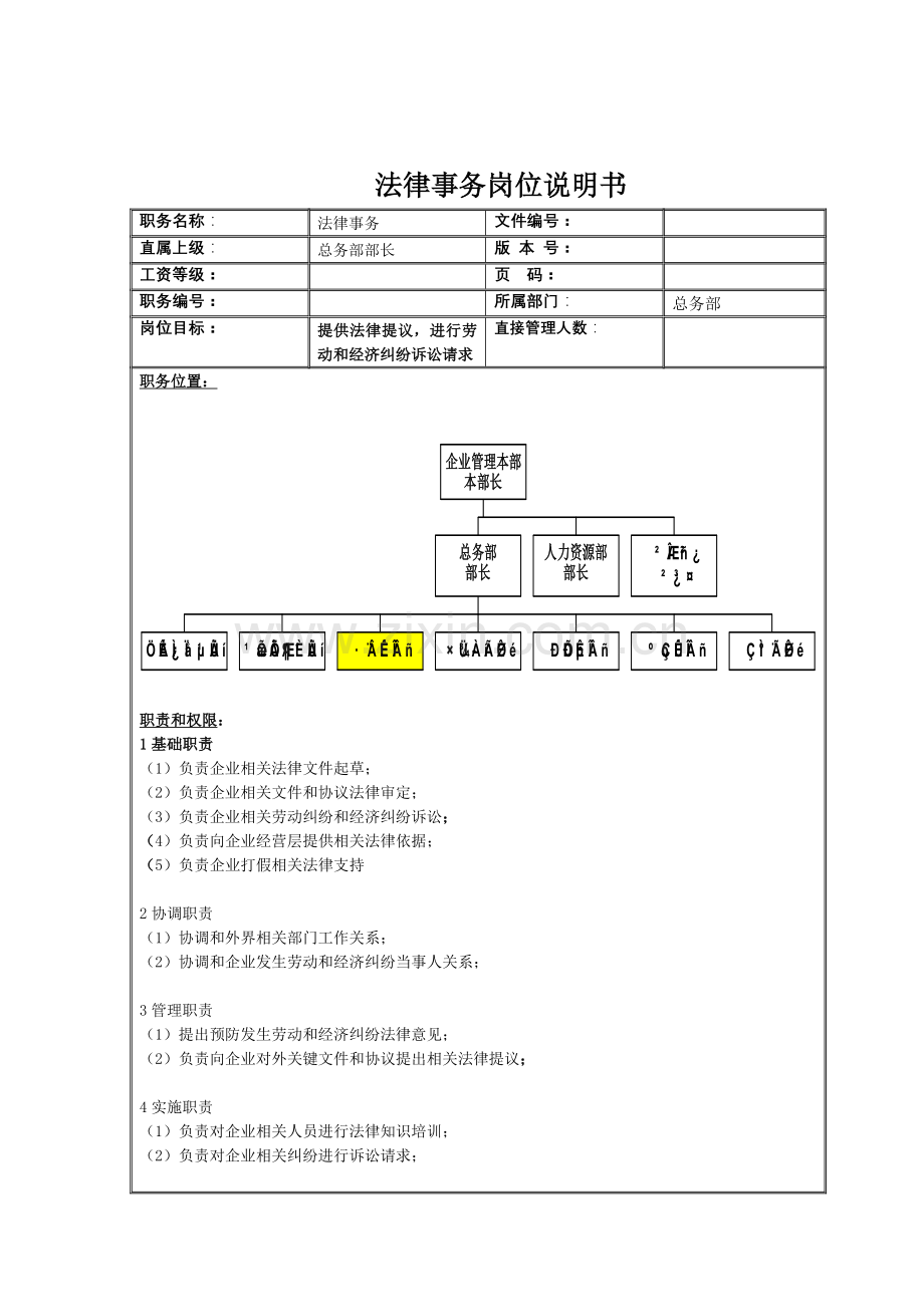 法律事务的岗位说明书样本.doc_第1页