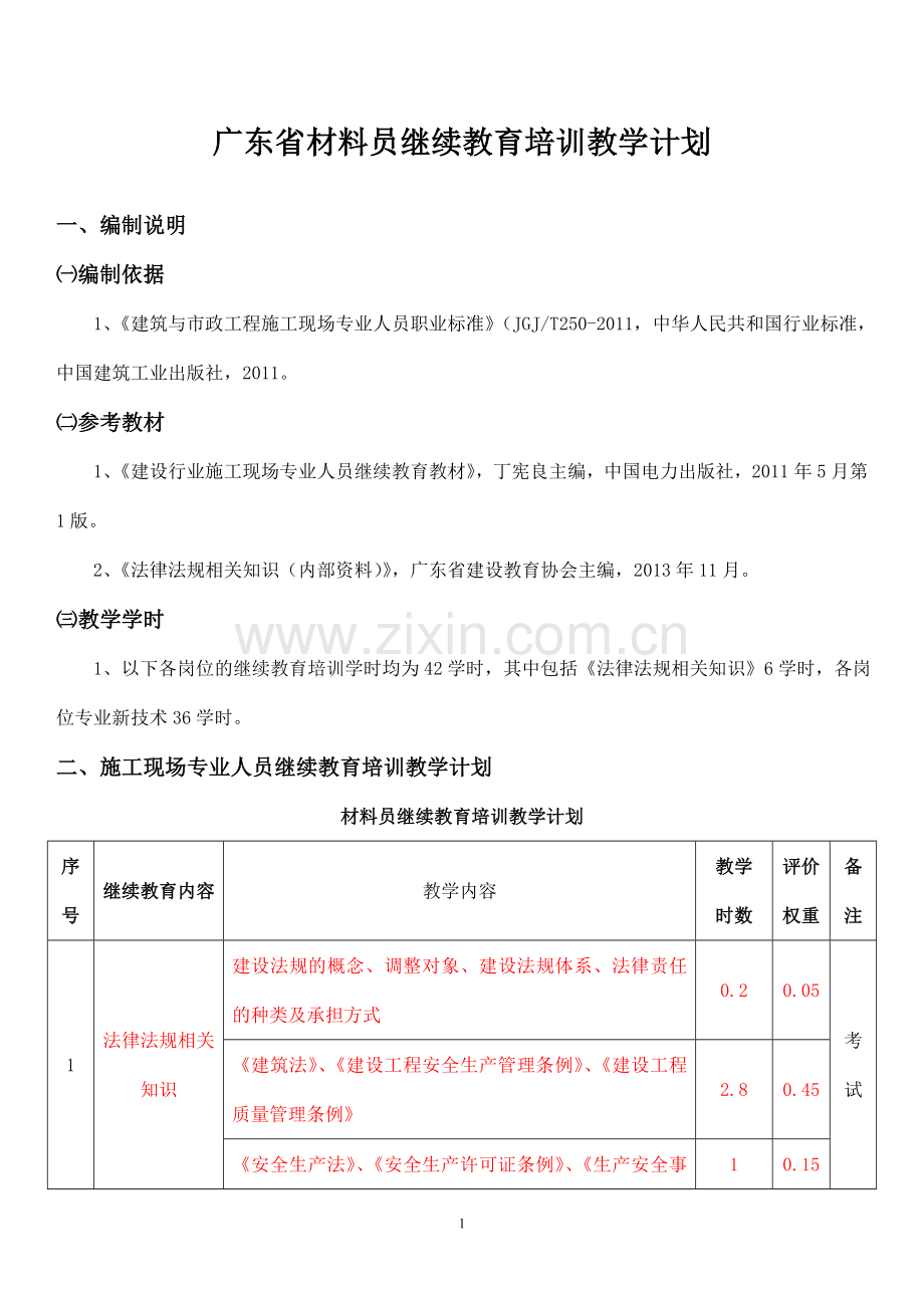 材料员继续教育培训计划、大纲、习题集全集.doc_第1页