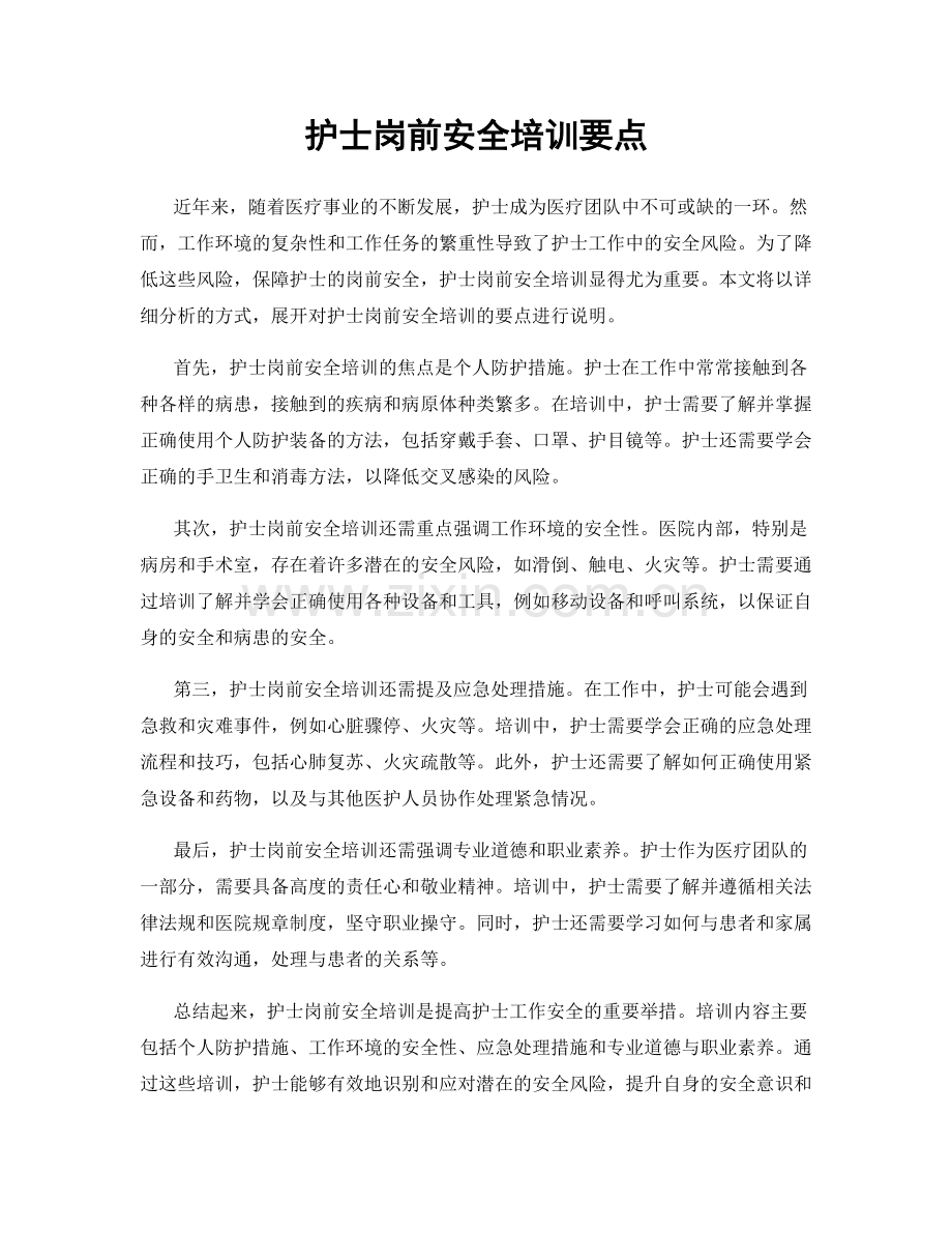 护士岗前安全培训要点.docx_第1页
