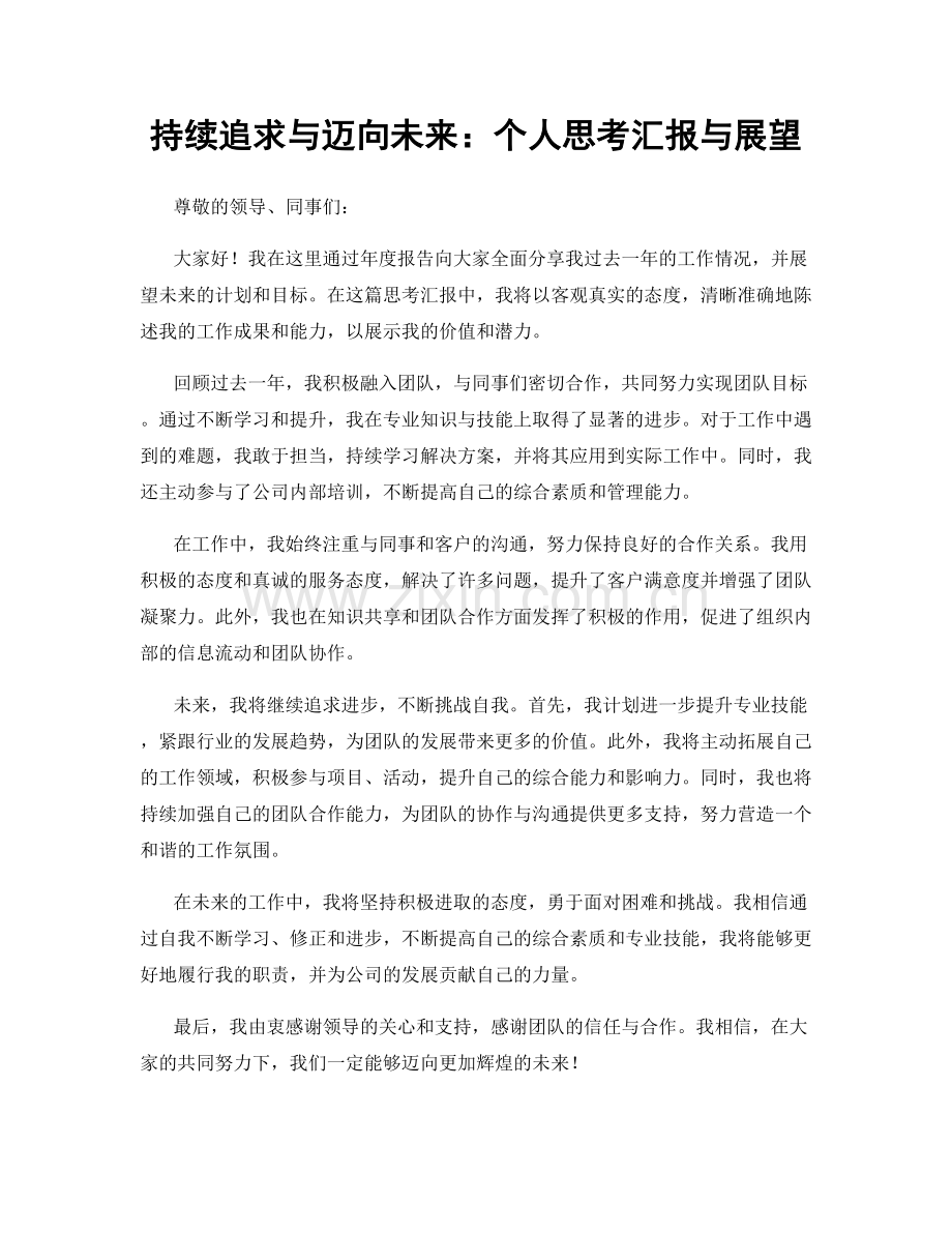 持续追求与迈向未来：个人思考汇报与展望.docx_第1页