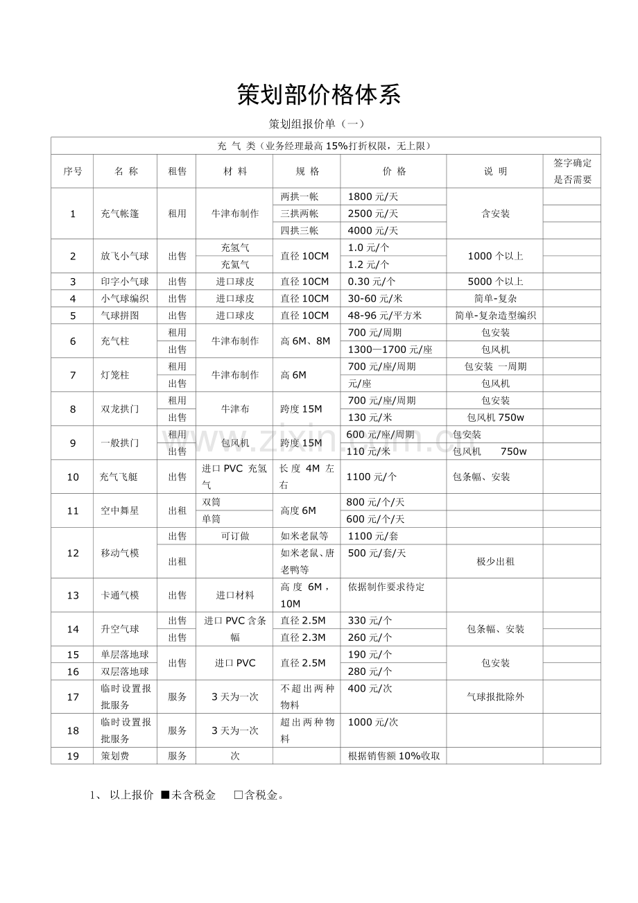 专业策划部价格标准体系.doc_第1页